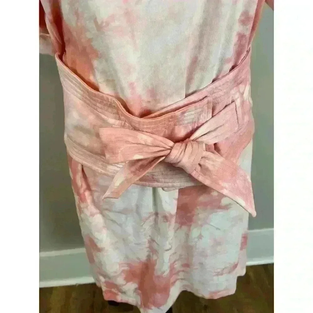 Rebecca Minkoff Tie Dye Pink T-Shirt Beach Dress With Belt Bow Rolled Sleeves XS - Picture 4 of 12
